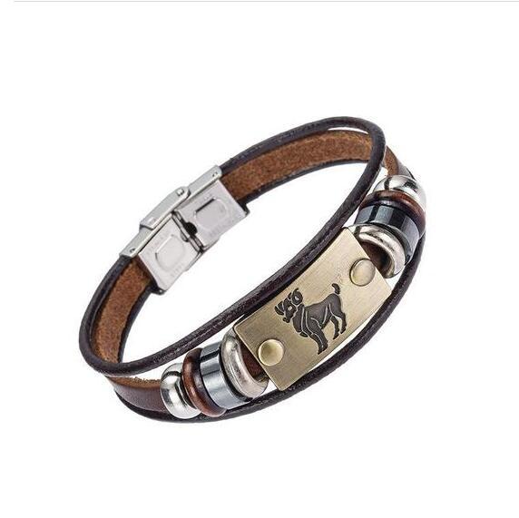 Celestial Charm: Handcrafted Leather Bracelet for Every Zodiac