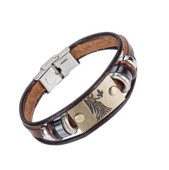 Celestial Charm: Handcrafted Leather Bracelet for Every Zodiac