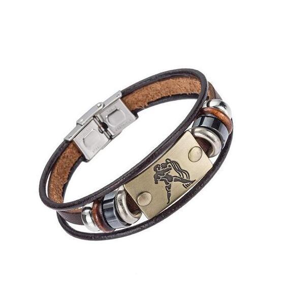 Celestial Charm: Handcrafted Leather Bracelet for Every Zodiac
