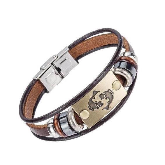 Celestial Charm: Handcrafted Leather Bracelet for Every Zodiac