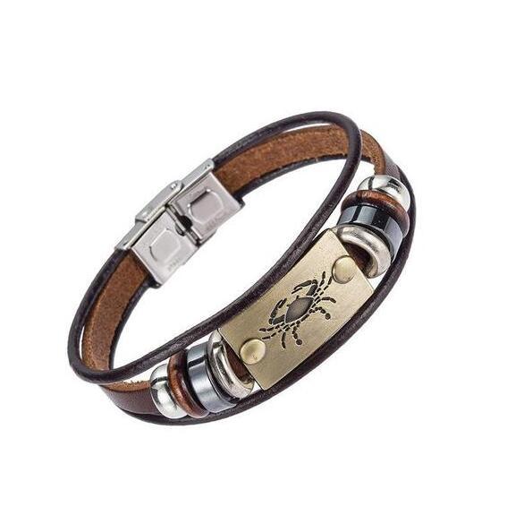 Celestial Charm: Handcrafted Leather Bracelet for Every Zodiac