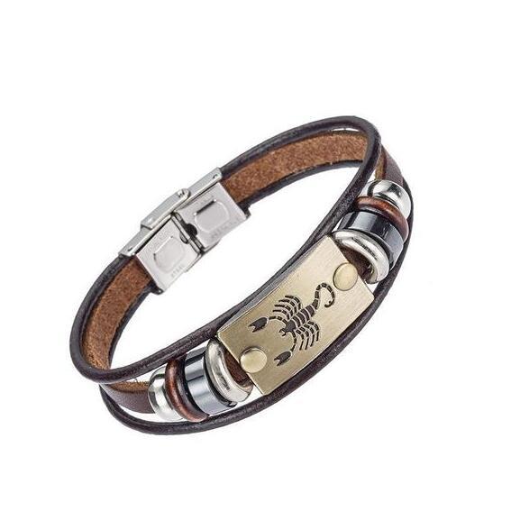 Celestial Charm: Handcrafted Leather Bracelet for Every Zodiac