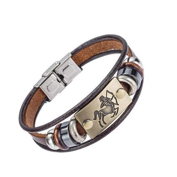 Celestial Charm: Handcrafted Leather Bracelet for Every Zodiac