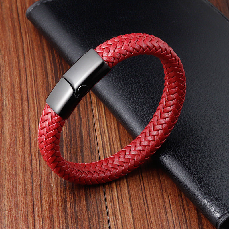 Red Leather Couple Bracelet – Stylish Love on Your Wrist